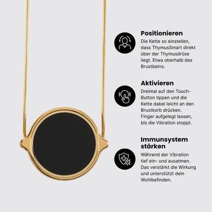 Anwendung ThymusSmart® V2 Pro Gold – Positionieren, Aktivieren, ruhig Atmen