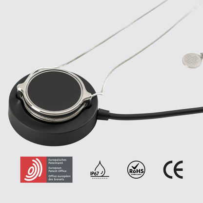 ThymusSmart® V2 Pro Silber mit Ladepad, Patentsiegel und IP67, RoHS, CE Symbolen