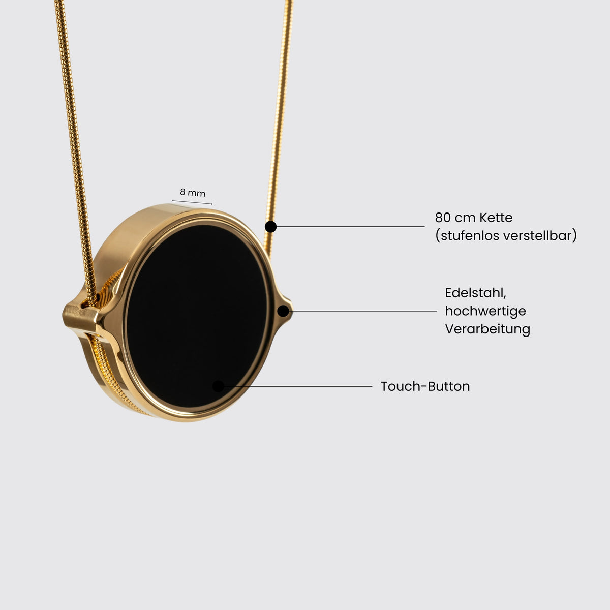 Details ThymusSmart® V2 Pro Gold – Edelstahl, verstellbare Kette und Touch-Button