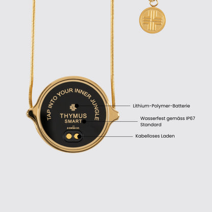 Rückseite ThymusSmart® V2 Pro Gold – Lithium-Polymer-Akku, IP67 und kabelloses Laden